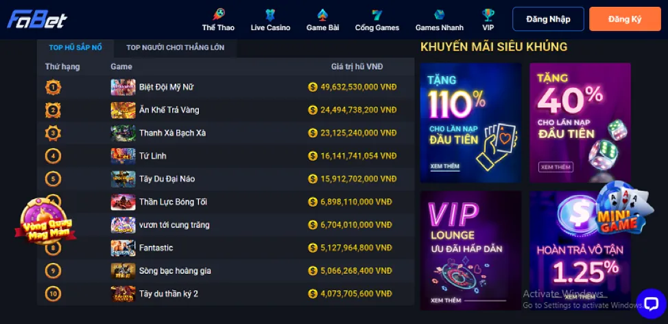 Các trò chơi đa dạng trên ứng dụng FULL88 iOS